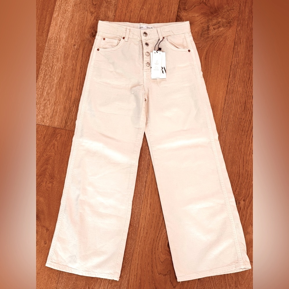 Zara girls cream button fly denim jeans. Youth 13-14. BNWT